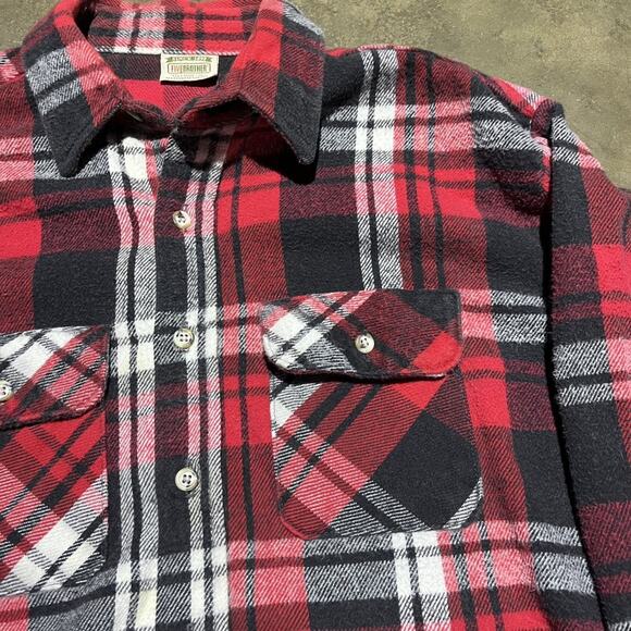 Vintage 80s FiveBrother Red/Black Cotton Plaid Flannel Shirt - Picture 2 of 3